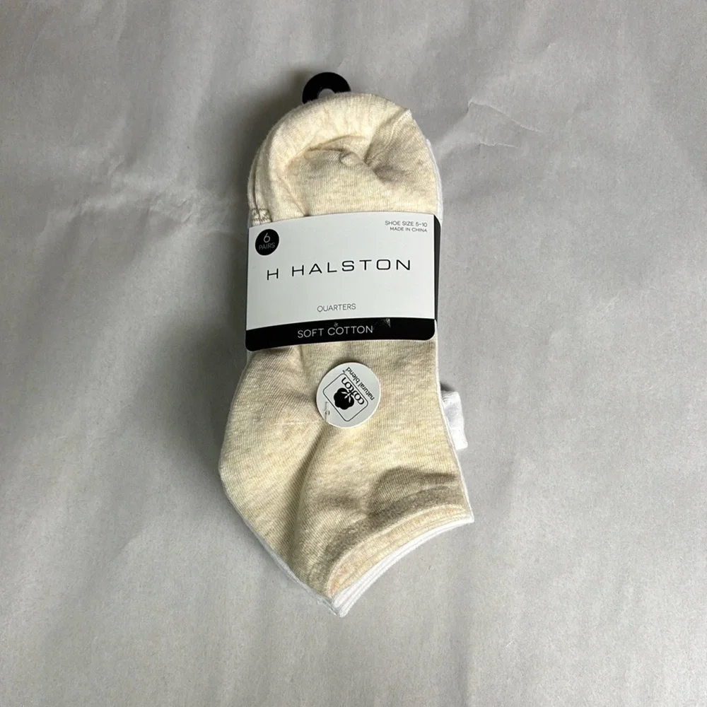 New H Halston Socks Women’s 6 Pair Tan & White Soft Quarters Casual Activewear - Picture 14 of 14